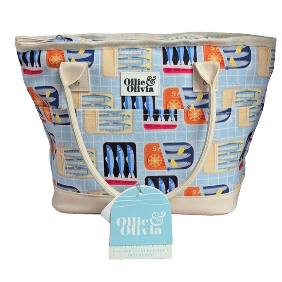 Ollie & Olivia Fish Design Insulated Lunch Box 2 Containers Cream Blue Gift NEW - Picture 10 of 10